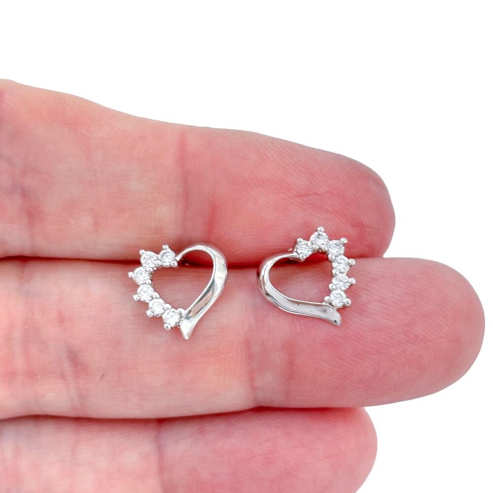 Vintage Sterling Silver 925 Cubic Zirconia Heart Stud Earrings